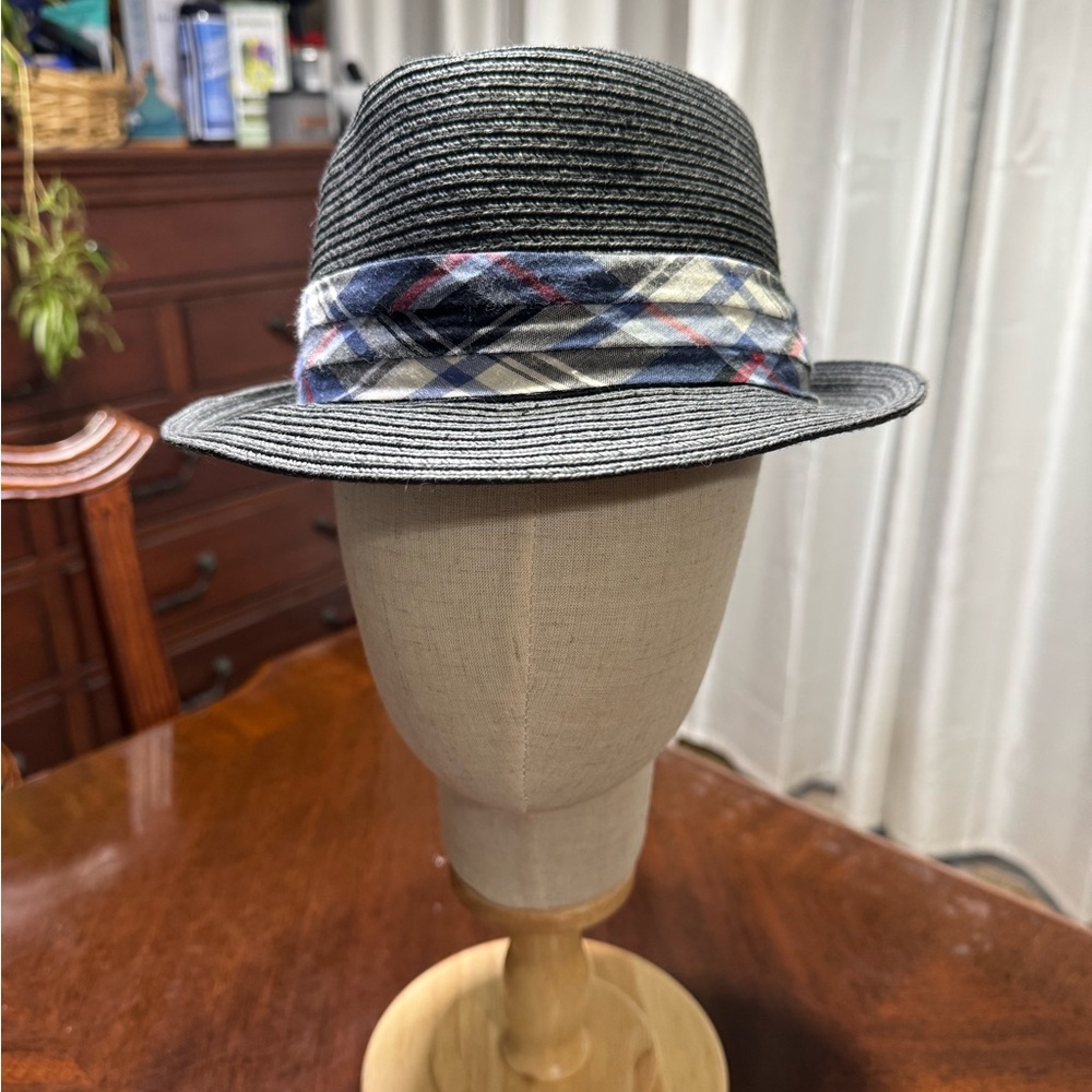 Striped Black Fedora with Plaid Band